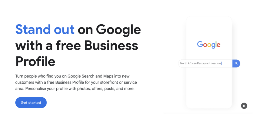 Screenshot of Google business Manager Homepage