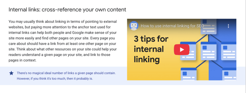 A screenshot of Google's advice for building internal links