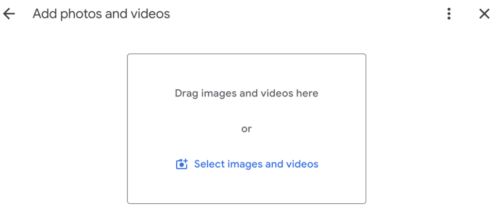 Screenshot of add photos and videos section of GBP editor
