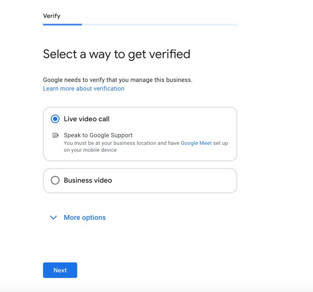 Screenshot of GBP verification 