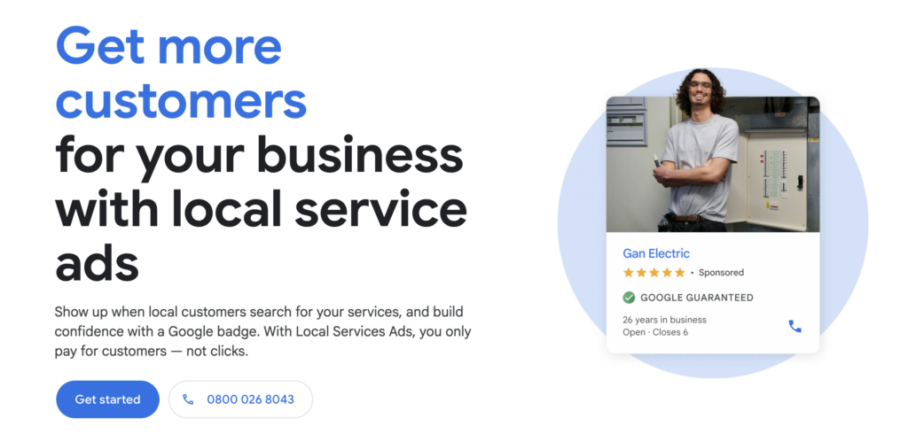 Screenshot of local service ads homepage